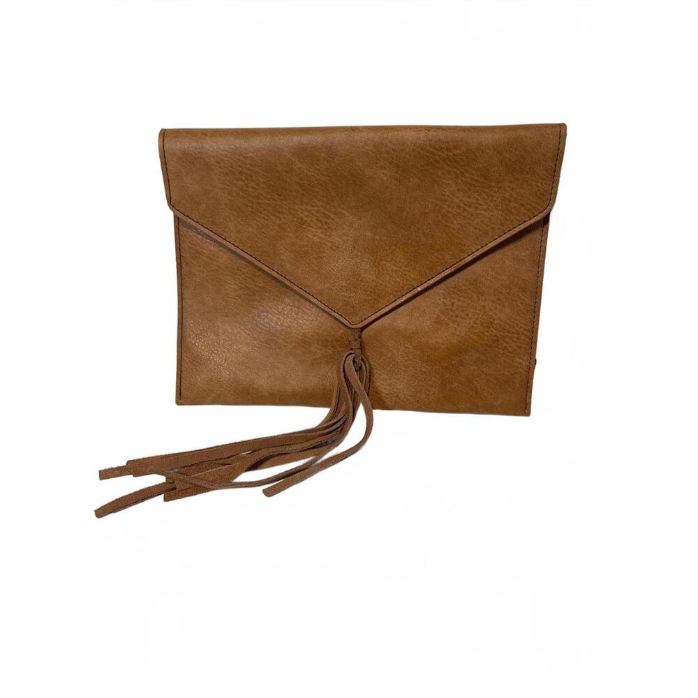Trendy Brown Faux Leather Envelope Clutch - Picture 1 of 5